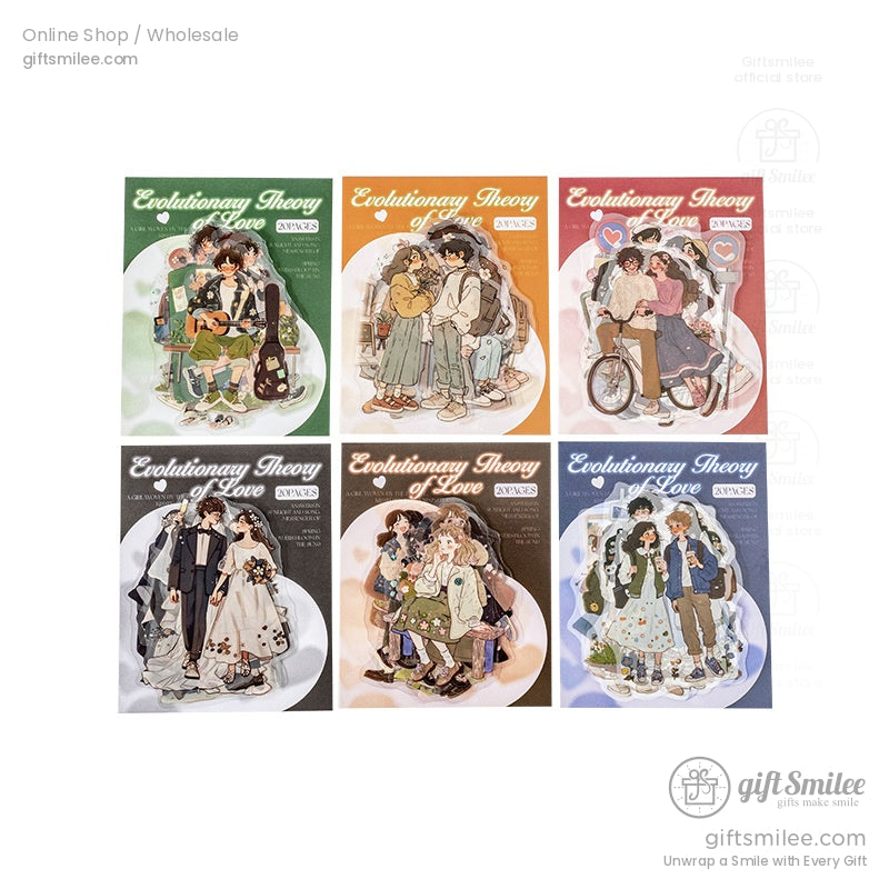 Overview of all designs in the Evolutionary Theory of Love romantic sticker series