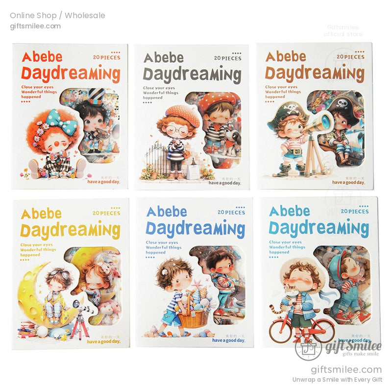 Abebe Daydreaming sticker pack packaging, featuring creative and playful characters