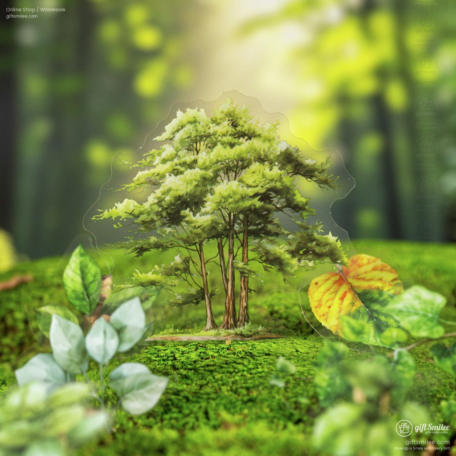 Nature sticker featuring lush green trees on a mossy forest floor, representing summer