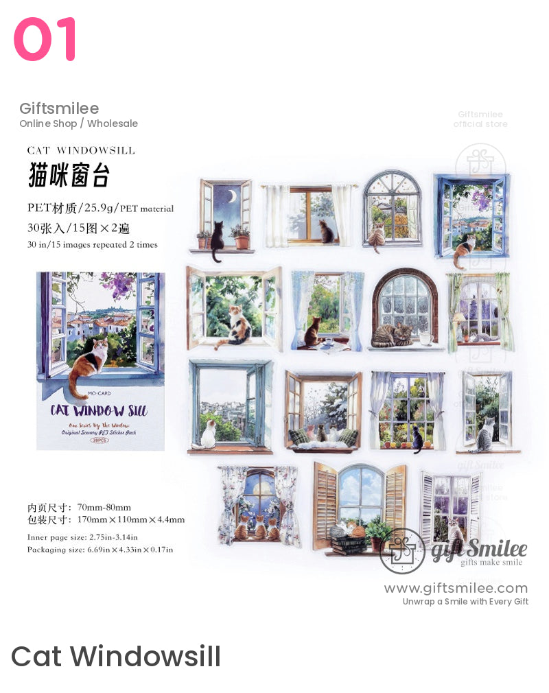 Window Watercolor Cozy Pet Scenery Sticker Pack | KS-SA-4112