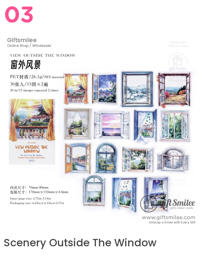 Window Watercolor Cozy Pet Scenery Sticker Pack | KS-SA-4112