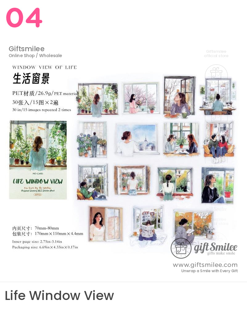 Window Watercolor Cozy Pet Scenery Sticker Pack | KS-SA-4112