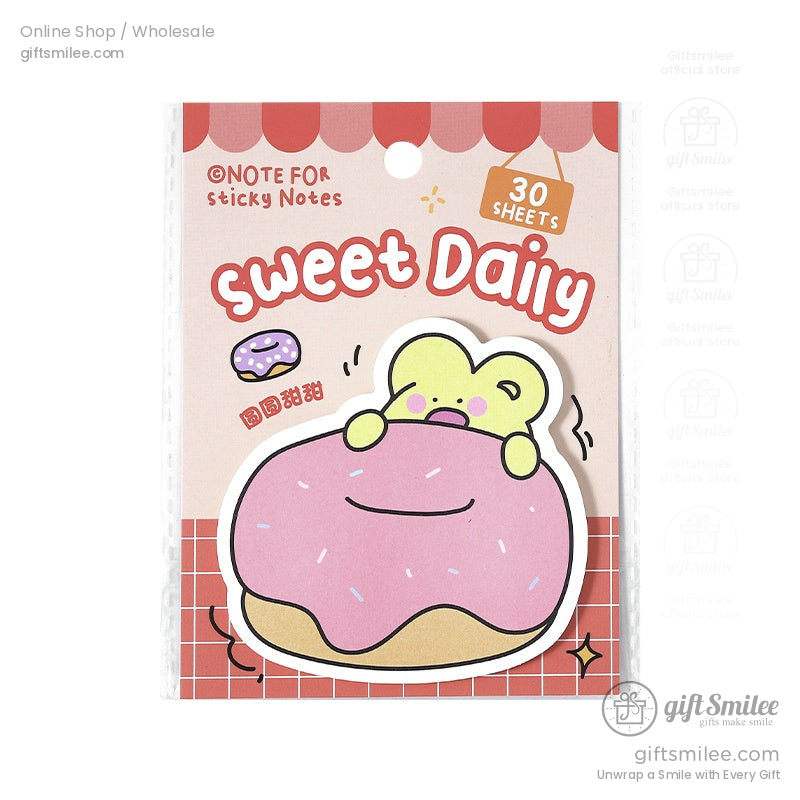 Sweet Daily sticky note pack featuring a kawaii bear and donut design with a clean white background