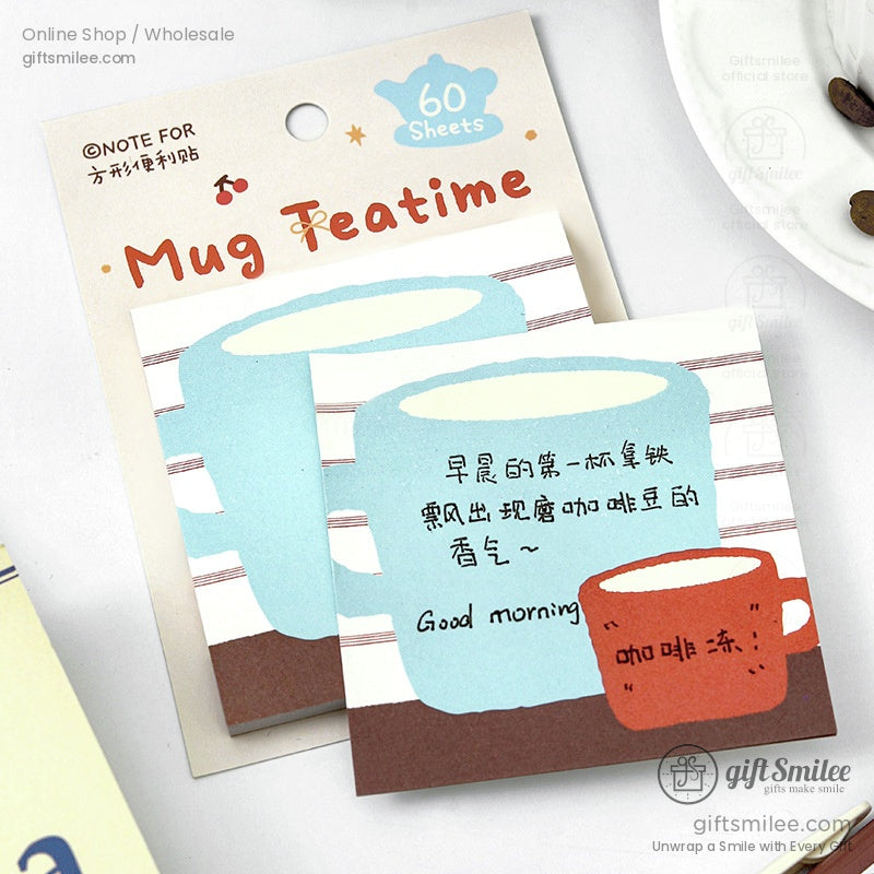 Mug Teatime notepad with a cozy coffee cup illustration and handwritten text